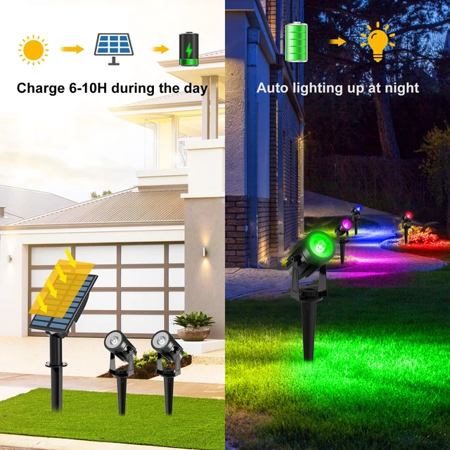 Alt view image 3 of 7 - RGB Solar Spot Lights Christmas, Metal Color Changing Halloween for Outdoor Uplighting Garden Pathway Trees Flag Pond Yard