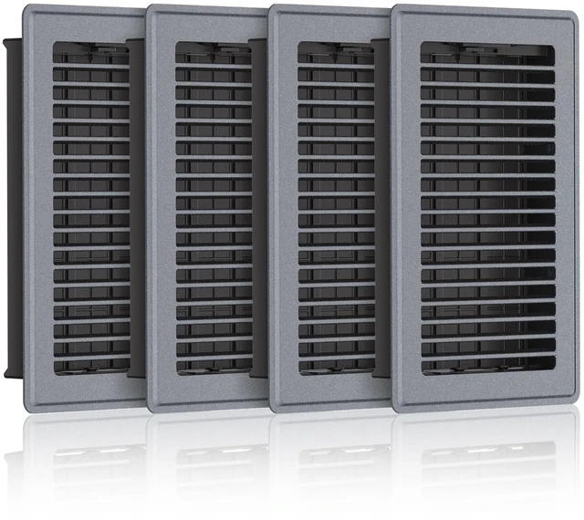 Main image of 6x10 Floor Register, Gray Vent Cover with Adjustable Airflow, 4 Pack Rust-Resistant Steel Floor Vents, Durable & Whisper-Quiet, Tool-Free Drop-In Installation, Great for Living Rooms, Bathrooms