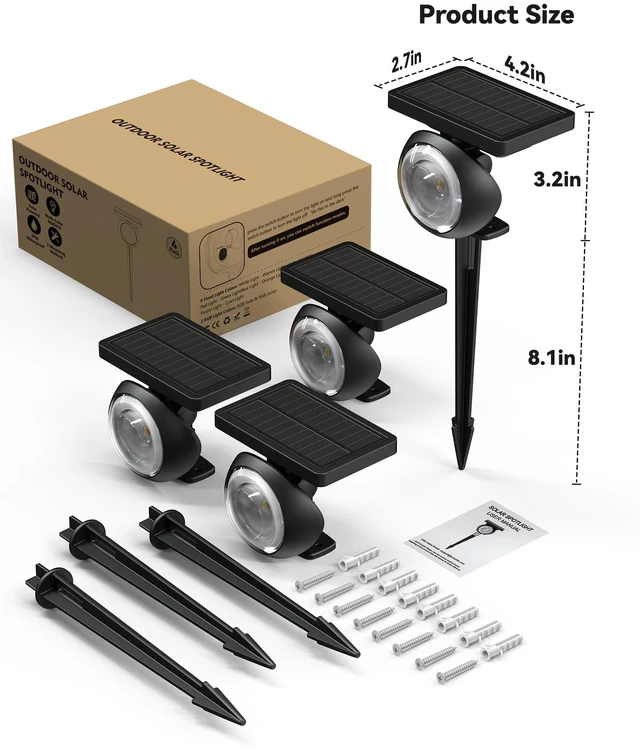 Alt view image 7 of 7 - Focusing Solar Spot Lights Outdoor Waterproof, RGB+3CCT Tree Uplights 4Pack Multicolor Focused Lens Spotlight, Dusk-to-dawn Light, Stake or Wall Mounting for Yard Landscape Garden Path Halloween Decor