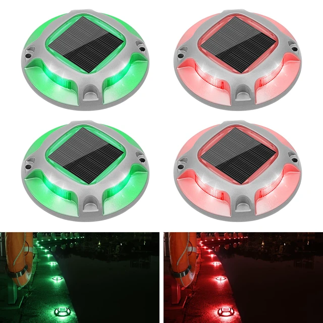 Main image of Solar Driveway Marker Lights Dock Marine Led Deck Outdoor 4 Pack 2 Colors in 1,Solar Powered Waterproof Warning Step Lights for Pathway Garden Sidewalk(White/Warm White)