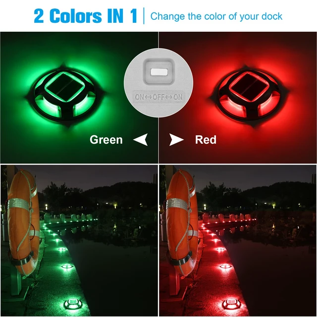 Alt view image 2 of 6 - Solar Driveway Marker Lights Dock Marine Led Deck Outdoor 4 Pack 2 Colors in 1,Solar Powered Waterproof Warning Step Lights for Pathway Garden Sidewalk(White/Warm White)