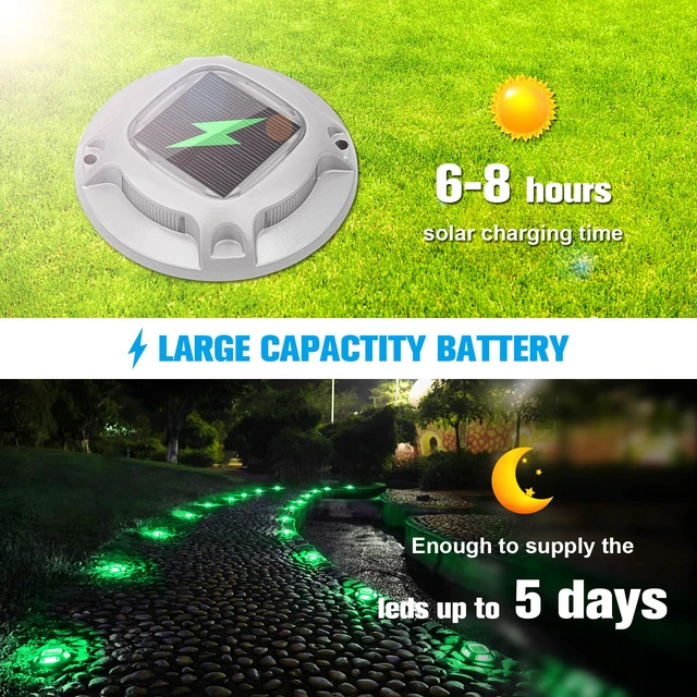 Alt view image 3 of 6 - Solar Driveway Marker Lights Dock Marine Led Deck Outdoor 4 Pack 2 Colors in 1,Solar Powered Waterproof Warning Step Lights for Pathway Garden Sidewalk(White/Warm White)
