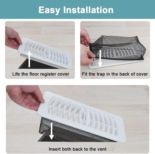 Alt view image 4 of 6 - Floor Register Cover Trap, Floor Air Vent Cover Screen for Home, 5 Pack Air Vent Filters, Floor Vent Mesh Filters Net Trap, Fits 6 x 10 Inch Duct Opening
