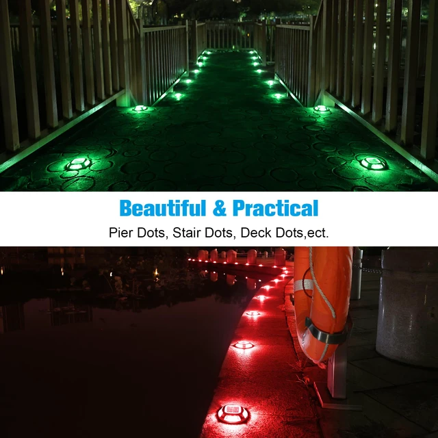 Alt view image 6 of 6 - Solar Driveway Marker Lights Dock Marine Led Deck Outdoor 4 Pack 2 Colors in 1,Solar Powered Waterproof Warning Step Lights for Pathway Garden Sidewalk(White/Warm White)
