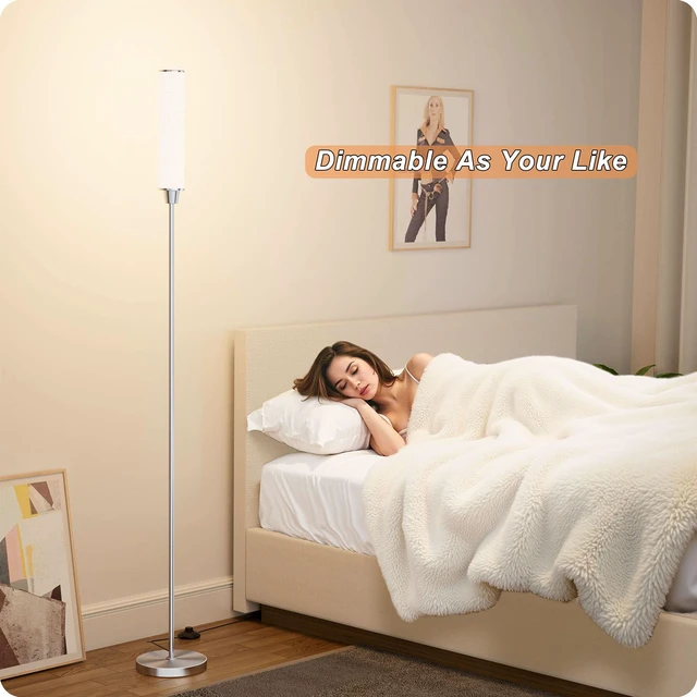 Alt view image 5 of 6 - Floor Lamp with Remote Control,Nickel,Linen lampshade Standing Lamp for Living Room,Bedroom,Office,Stepless Adjustable 3000K-6000K Colors,10-100% Brightness