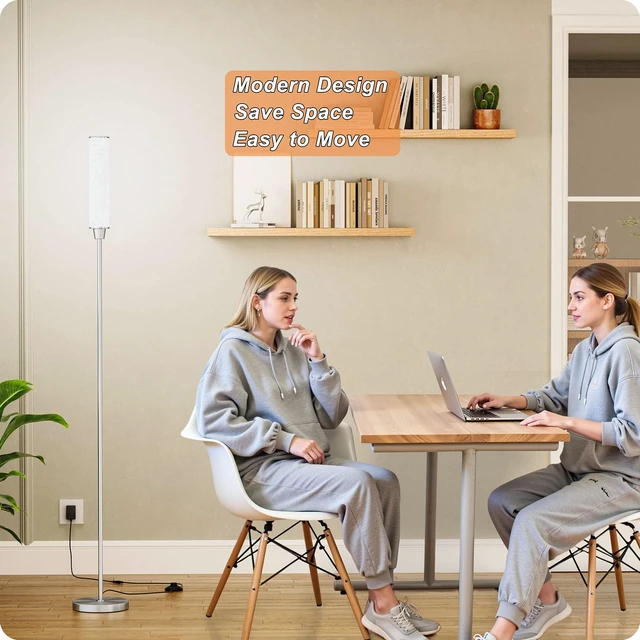 Alt view image 6 of 6 - Floor Lamp with Remote Control,Nickel,Linen lampshade Standing Lamp for Living Room,Bedroom,Office,Stepless Adjustable 3000K-6000K Colors,10-100% Brightness