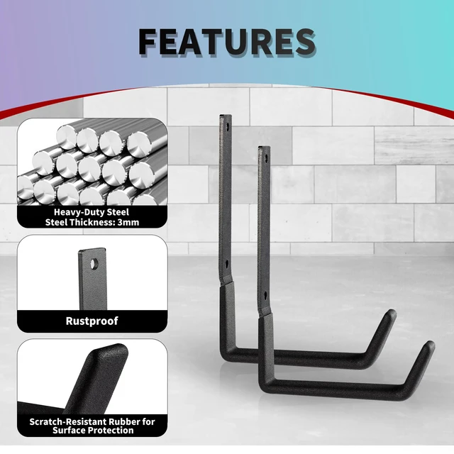 Alt view image 3 of 6 - Heavy Duty Steel Garage Hooks, Garage Storage Utility Hooks, Garden Tool Organizer, Steel Wall Mount Hooks, (6, Large)
