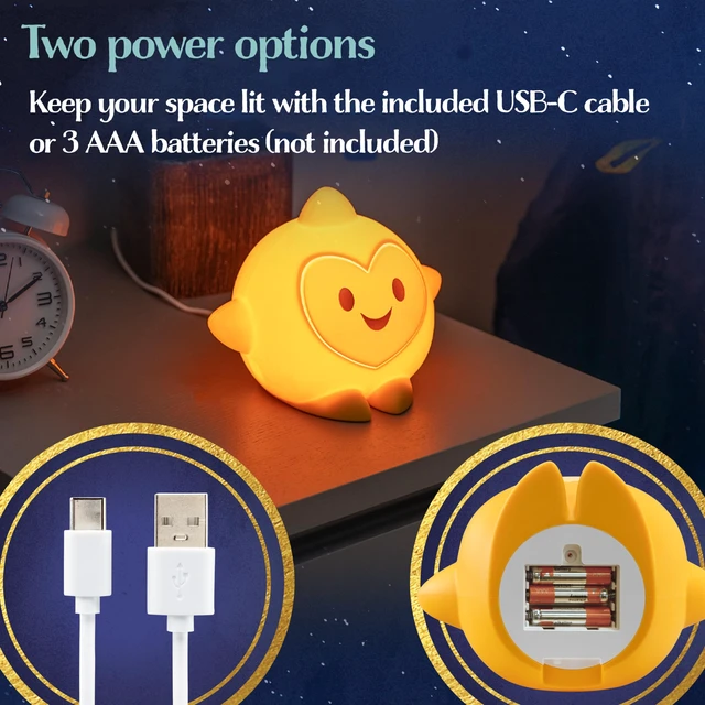 Alt view image 6 of 7 - Squish'ems Star Night Light for Kids, Soft Silicone Dimmable Kids Bedside Lamp, Light for Kids Room, Bedroom, and Playroom, USB Powered with AAA Battery Option