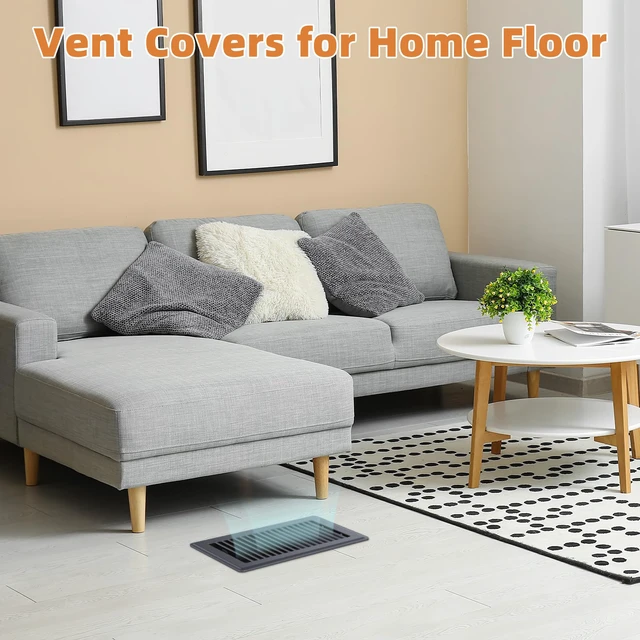 Alt view image 5 of 6 - 6x10 Floor Register, Gray Vent Cover with Adjustable Airflow, 4 Pack Rust-Resistant Steel Floor Vents, Durable & Whisper-Quiet, Tool-Free Drop-In Installation, Great for Living Rooms, Bathrooms