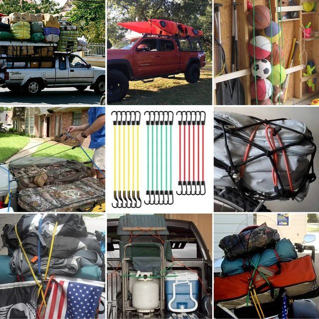 Alt view image 6 of 6 - 18-Piece Adjustable Bungee Cord Assortment with Hooks 6PK Each in 18, 24 and 32 in Lengths, Color-Coded Red, Green and Yellow for Vehicles, Cargo, Camping and Storage