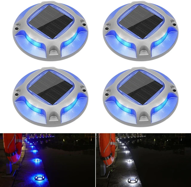 Main image of Solar Driveway Marker Lights Dock Marine Led Deck Outdoor 4 Pack 2 Colors in 1,Solar Powered Waterproof Warning Step Lights for Pathway Garden Sidewalk Walkway (Blue/White)