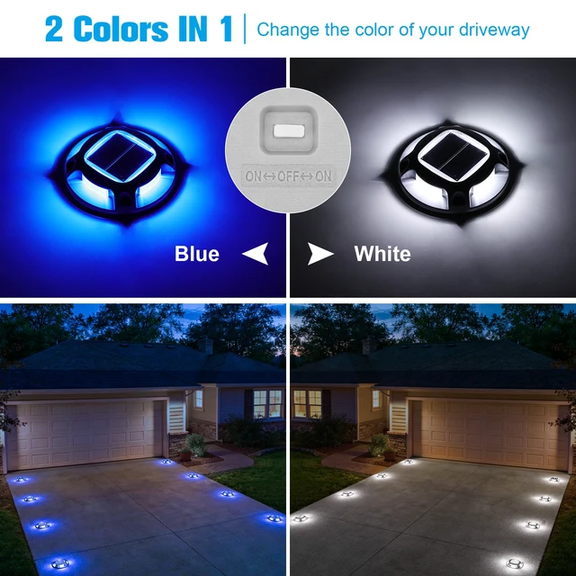 Alt view image 2 of 7 - Solar Driveway Marker Lights Dock Marine Led Deck Outdoor 4 Pack 2 Colors in 1,Solar Powered Waterproof Warning Step Lights for Pathway Garden Sidewalk Walkway (Blue/White)