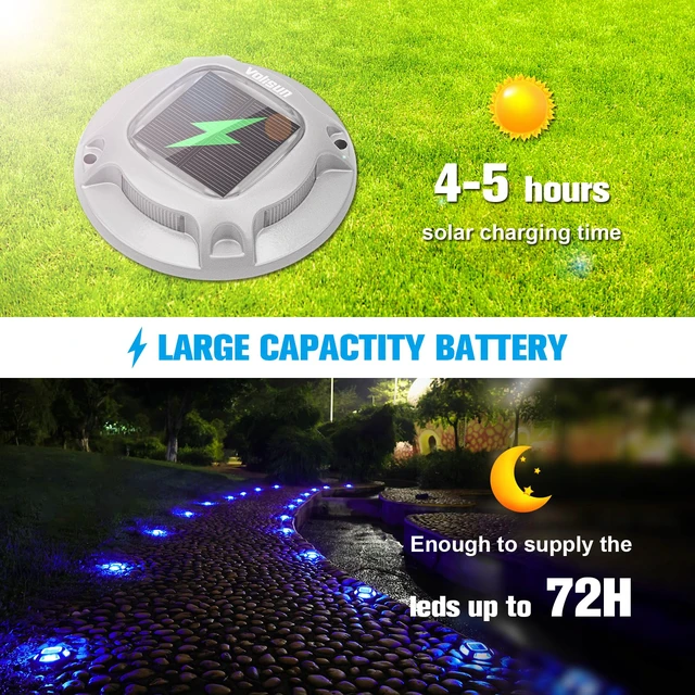 Alt view image 3 of 7 - Solar Driveway Marker Lights Dock Marine Led Deck Outdoor 4 Pack 2 Colors in 1,Solar Powered Waterproof Warning Step Lights for Pathway Garden Sidewalk Walkway (Blue/White)