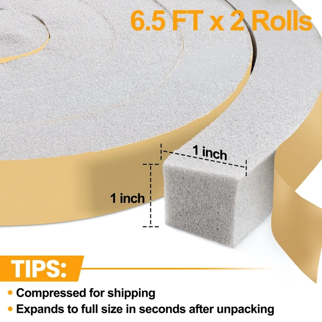 Alt view image 2 of 6 - High Density Foam Tape Air Conditioner Window Seal, 1x1 Inch Thick Foam Stripe with Adhesive for Window AC Insulation, Weather Stripping for Doors and Windows Insulation, AC Foam Tape, Gray