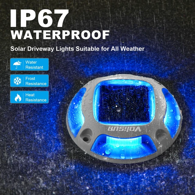 Alt view image 4 of 7 - Solar Driveway Marker Lights Dock Marine Led Deck Outdoor 4 Pack 2 Colors in 1,Solar Powered Waterproof Warning Step Lights for Pathway Garden Sidewalk Walkway (Blue/White)