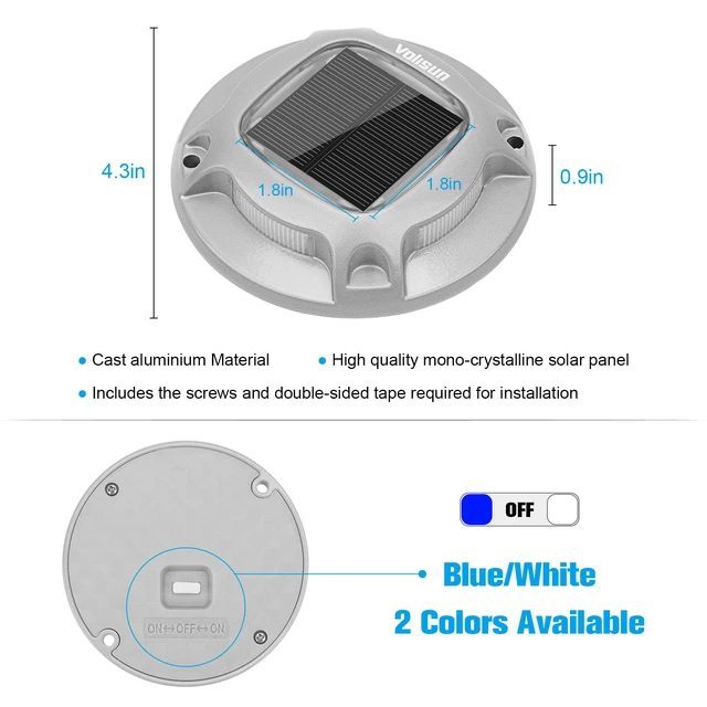 Alt view image 6 of 7 - Solar Driveway Marker Lights Dock Marine Led Deck Outdoor 4 Pack 2 Colors in 1,Solar Powered Waterproof Warning Step Lights for Pathway Garden Sidewalk Walkway (Blue/White)