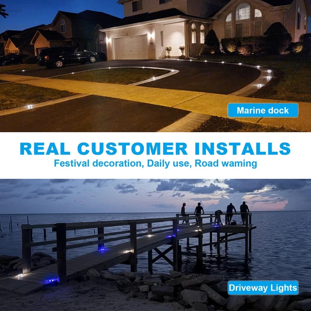 Alt view image 7 of 7 - Solar Driveway Marker Lights Dock Marine Led Deck Outdoor 4 Pack 2 Colors in 1,Solar Powered Waterproof Warning Step Lights for Pathway Garden Sidewalk Walkway (Blue/White)