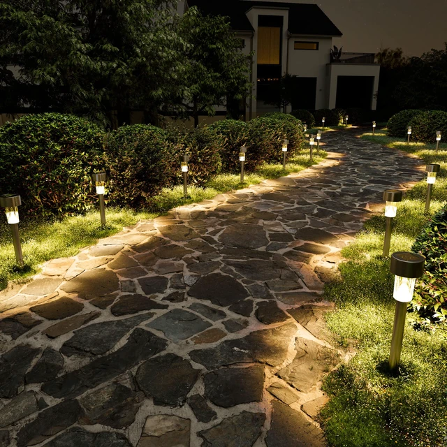 Main image of 24 Pack Solar Lights Outdoor, Stainless Steel Solar Pathway Lights Solar Lights Outdoor Waterproof,LED Landscape Lighting Walkway for Landscape/ Patio/Lawn/Yard/Driveway-Warm White