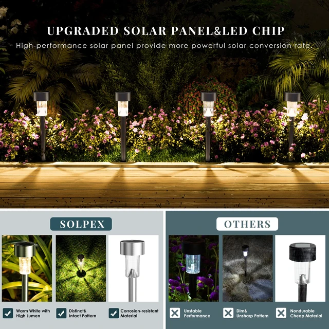 Alt view image 3 of 7 - 24 Pack Solar Lights Outdoor, Stainless Steel Solar Pathway Lights Solar Lights Outdoor Waterproof,LED Landscape Lighting Walkway for Landscape/ Patio/Lawn/Yard/Driveway-Warm White