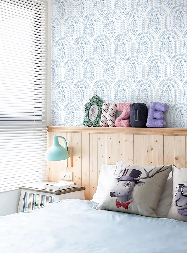 Alt view image 5 of 7 - Peel and Stick Wallpaper Modern Wall Paper Boho Contact Paper Removable Peel and Stick Blue and White Self-Adhesive Wallpaper for Bathroom Bedroom Kitchen Wall Decor 17.3" x 394"