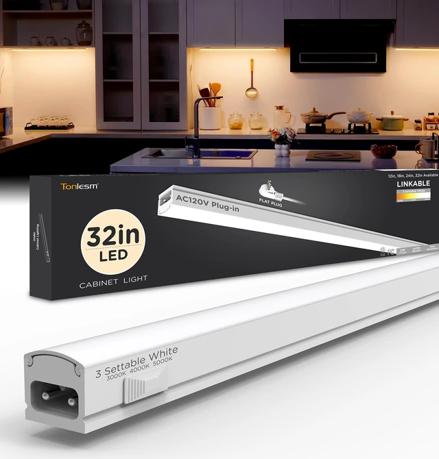 Main image of Under Cabinet Lighting Plug in AC120V 3CCT 3000/4000/5000K,Super Bright,Linkable Under Counter Lights for Kitchen,Ultra Slim LED Cabinet Light for Closet,Shelf,Sink,ETL Listed(32inch,White,1Pack)