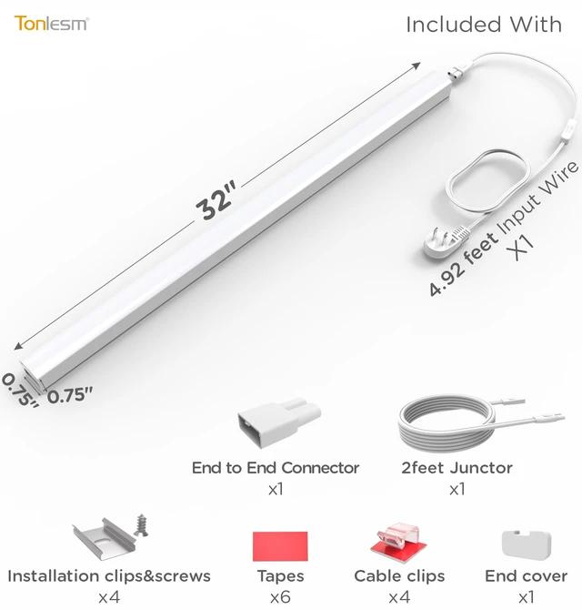 Alt view image 7 of 7 - Under Cabinet Lighting Plug in AC120V 3CCT 3000/4000/5000K,Super Bright,Linkable Under Counter Lights for Kitchen,Ultra Slim LED Cabinet Light for Closet,Shelf,Sink,ETL Listed(32inch,White,1Pack)