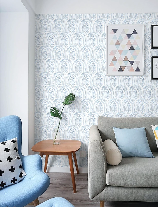 Alt view image 6 of 7 - Peel and Stick Wallpaper Modern Wall Paper Boho Contact Paper Removable Peel and Stick Blue and White Self-Adhesive Wallpaper for Bathroom Bedroom Kitchen Wall Decor 17.3" x 394"
