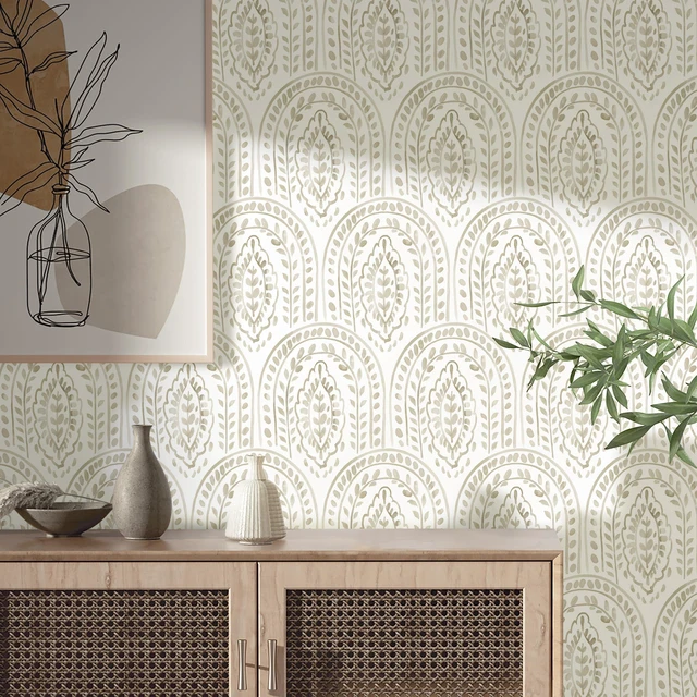 Alt view image 2 of 7 - Peel and Stick Wallpaper Modern Wall Paper Boho Removable Wallpaper Peel and Stick Brown and White Self-Adhesive Contact Paper for Bathroom Bedroom Kitchen Wall Decor 17.3" x 394"