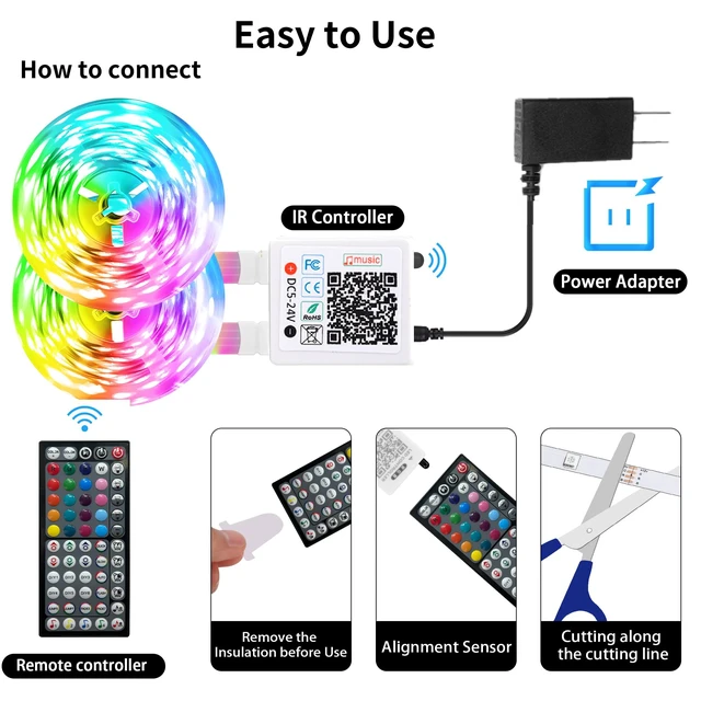 Alt view image 4 of 7 - 300FT RGB Led Lights for Bedroom with App & Remote Control, 2*150FT (2*150FT) Color Changing, Music Sync Led Lights for Room and Party, Super Long Leds for Bedroom Ambiant