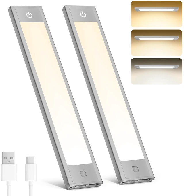 Main image of Motion Sensor Cabinet Light, Rechargeable, Dimmable, 2Pcs, 9in Silver aluminum, magnetic wireless, 1800mAh, 3 color temps & dimmable, ideal for kitchen, pantry & closets