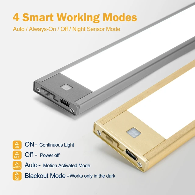 Alt view image 3 of 7 - Motion Sensor Cabinet Light, Rechargeable, Dimmable, 2Pcs, 9in Silver aluminum, magnetic wireless, 1800mAh, 3 color temps & dimmable, ideal for kitchen, pantry & closets