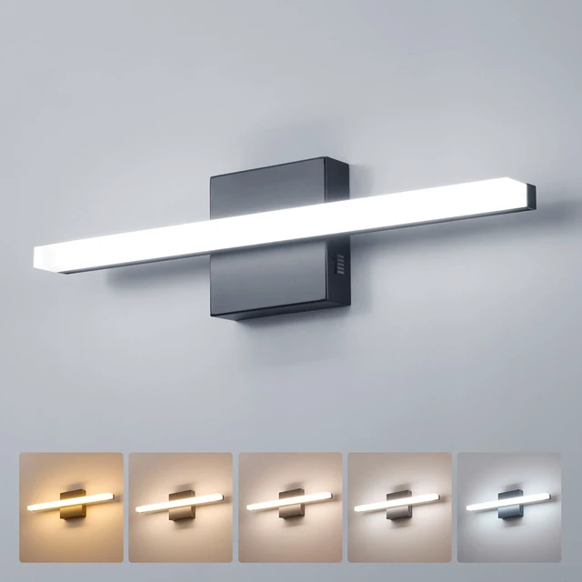 Main image of Bathroom Light Fixtures Above Mirror, Black Modern Vanity Lamp Bar Small 16 Inch, 5 Color Adjustable, Bright Soft Lighting, Simple Slim Linear, Wall Lamp for Restroom Mirror, IP44 Rustproof