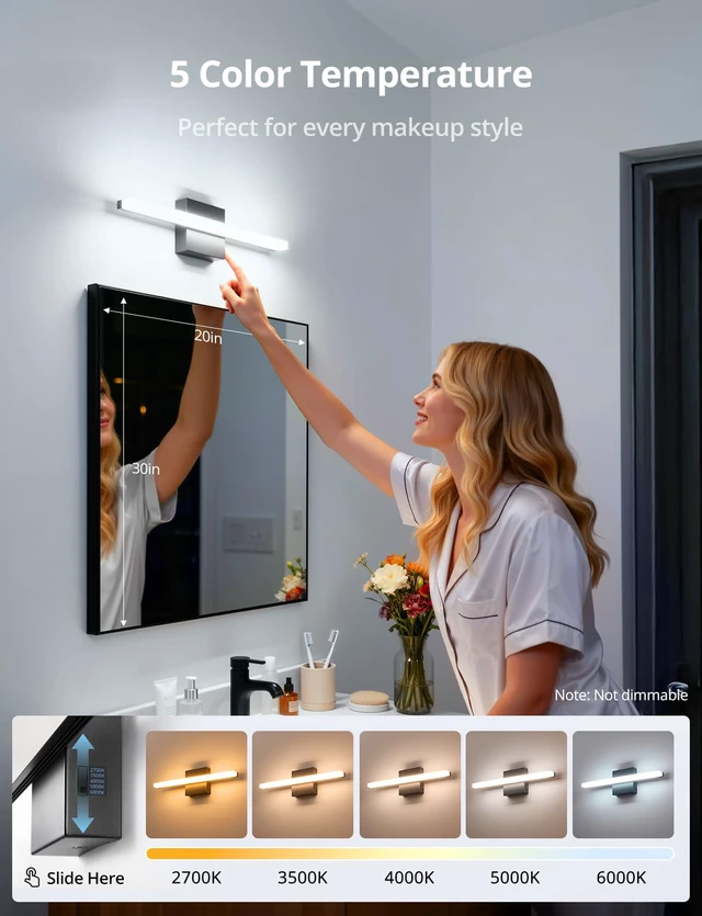 Alt view image 2 of 7 - Bathroom Light Fixtures Above Mirror, Black Modern Vanity Lamp Bar Small 16 Inch, 5 Color Adjustable, Bright Soft Lighting, Simple Slim Linear, Wall Lamp for Restroom Mirror, IP44 Rustproof