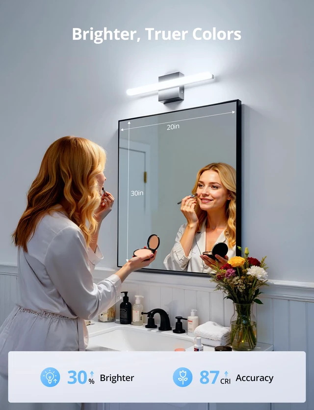 Alt view image 4 of 7 - Bathroom Light Fixtures Above Mirror, Black Modern Vanity Lamp Bar Small 16 Inch, 5 Color Adjustable, Bright Soft Lighting, Simple Slim Linear, Wall Lamp for Restroom Mirror, IP44 Rustproof