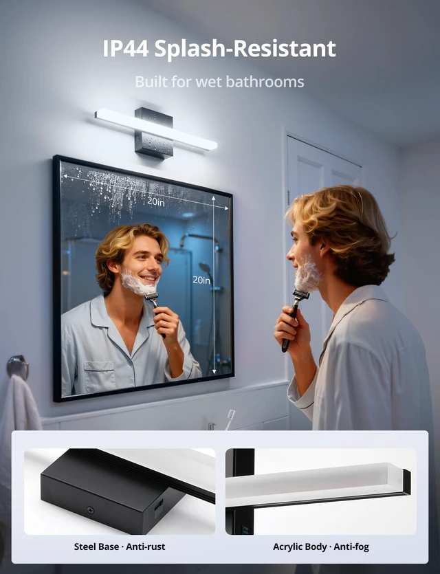 Alt view image 5 of 7 - Bathroom Light Fixtures Above Mirror, Black Modern Vanity Lamp Bar Small 16 Inch, 5 Color Adjustable, Bright Soft Lighting, Simple Slim Linear, Wall Lamp for Restroom Mirror, IP44 Rustproof