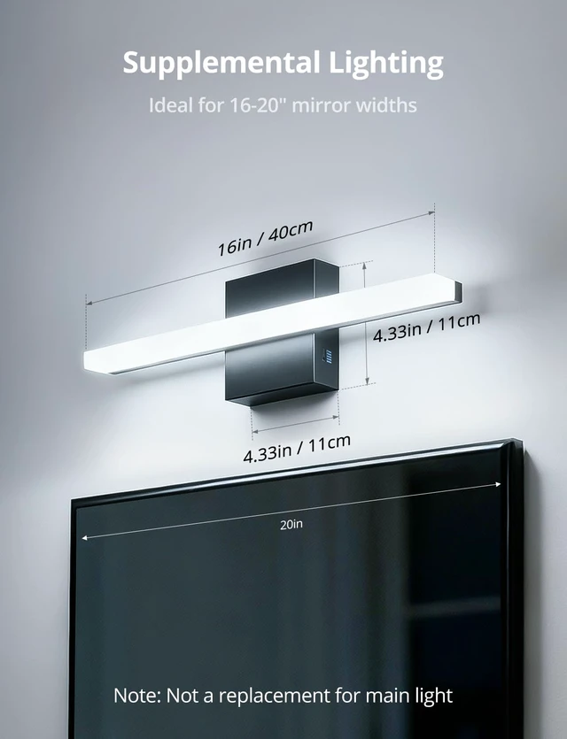 Alt view image 6 of 7 - Bathroom Light Fixtures Above Mirror, Black Modern Vanity Lamp Bar Small 16 Inch, 5 Color Adjustable, Bright Soft Lighting, Simple Slim Linear, Wall Lamp for Restroom Mirror, IP44 Rustproof
