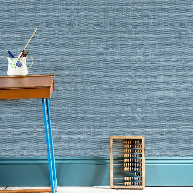 Alt view image 3 of 7 - Grasscloth Wallpaper Peel and Stick Blue Grassweave Stick on Wallpaper Textured Self Adhesive Contact Paper 17.3"x118"