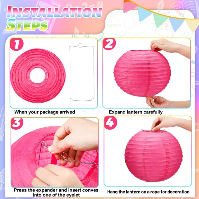 Alt view image 4 of 7 - 12 Pcs 10" Modern Neon Paper Lanterns Party Classroom Decor Colorful Hanging Paper Lanterns, Neon Classroom Ceiling Decor, Glow in The Dark Party Supplies for Birthday Wedding