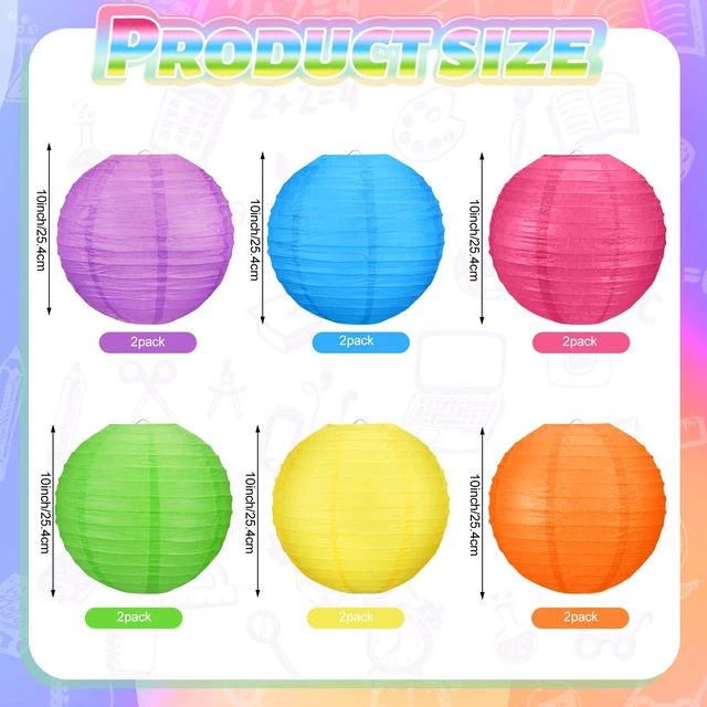 Alt view image 3 of 7 - 12 Pcs 10" Modern Neon Paper Lanterns Party Classroom Decor Colorful Hanging Paper Lanterns, Neon Classroom Ceiling Decor, Glow in The Dark Party Supplies for Birthday Wedding