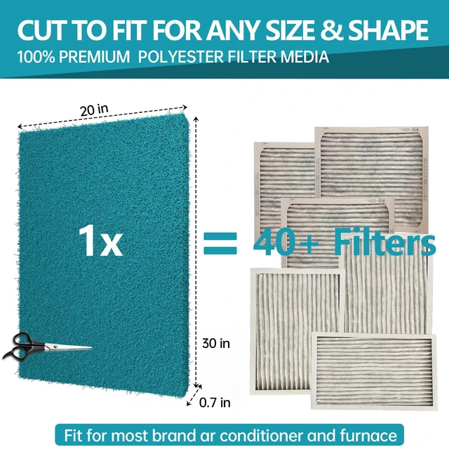 Alt view image 2 of 6 - Reusable Air Filter 20x30, High Air Flow Cut to Fit Furnace Filters, MERV 6 Replacement Filter for HVAC, RV, Washable Replacement Air Conditioner Filters, 24 PCs Hooks(Actual 20x30x0.7 in.)