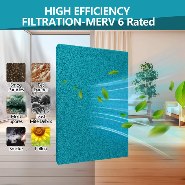 Alt view image 3 of 6 - Reusable Air Filter 20x30, High Air Flow Cut to Fit Furnace Filters, MERV 6 Replacement Filter for HVAC, RV, Washable Replacement Air Conditioner Filters, 24 PCs Hooks(Actual 20x30x0.7 in.)