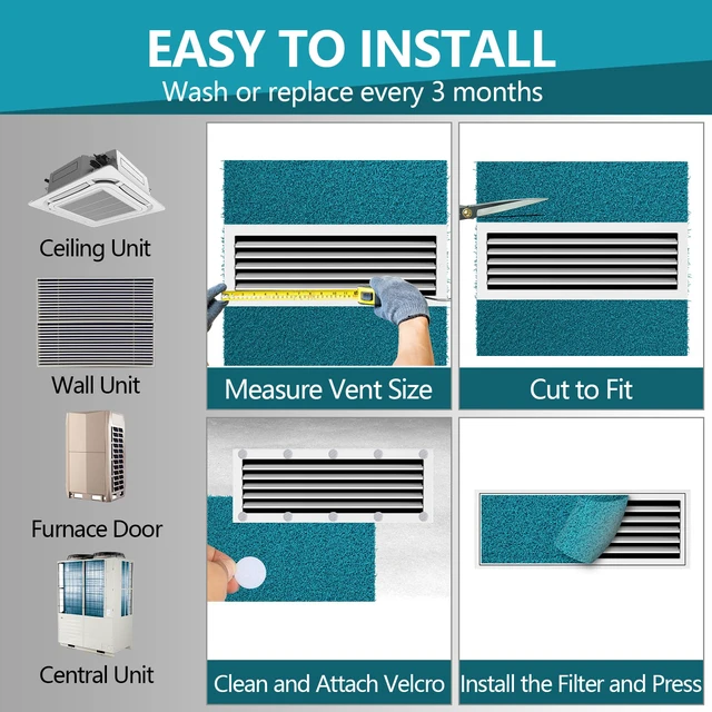 Alt view image 6 of 6 - Reusable Air Filter 20x30, High Air Flow Cut to Fit Furnace Filters, MERV 6 Replacement Filter for HVAC, RV, Washable Replacement Air Conditioner Filters, 24 PCs Hooks(Actual 20x30x0.7 in.)