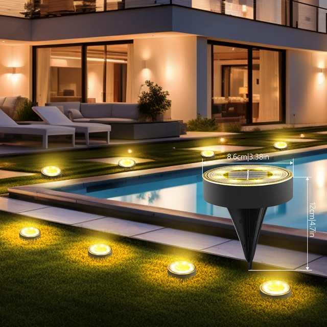 Alt view image 4 of 7 - Joomer 16 Pack 3.4inch Solar Ground Lights Outdoor Waterproof, Warm White | 8LED Solar Powered Garden Lights Disc Landscape Pathway Lights for Patio Lawn Yard Driveway Walkway