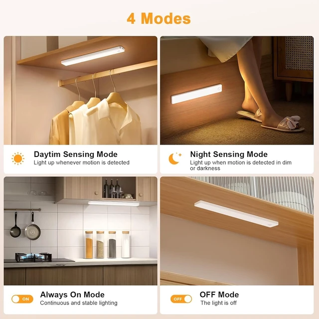 Alt view image 6 of 7 - 6 Pack 13 inch Under Cabinet Lighting, USB Rechargeable Motion Sensor Light Indoor, Battery Operated Closet Light, LED Cabinet Lights, Stick On Dimmable Under Counter Lights for Kitchen