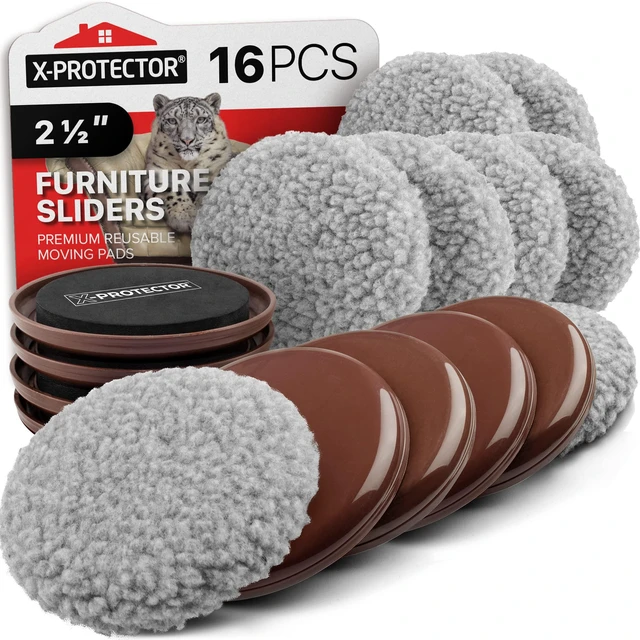 Main image of Furniture Sliders - 8+8 Pack 2 1/2 for Carpet & Hard Floors Multi-Surface Furniture Sliders - 8 Furniture Movers for Carpeted Floors and 8 Hardwood Socks - Move Your Furniture Easily!
