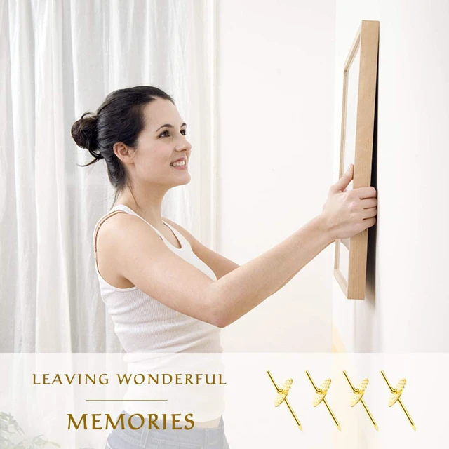 Alt view image 5 of 7 - 60pcs Picture Hangers, 20lbs Picture Hanging Hooks, Iron Alloy Nail Hooks, Professional Plaster Picture Hanging Kit on Wooden/Drywall Hanging Hardware for Clock,Mirror,Jewelry Golden (Pack of 2)