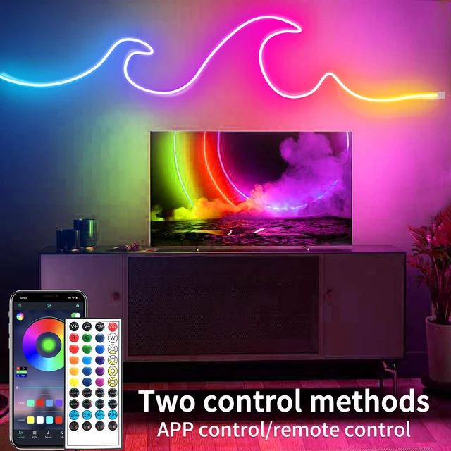 Alt view image 2 of 7 - 32.8FT Led Neon Rope Lights Control with App/Remote,Flexible Led Rope Lights,Multiple Modes,IP65 Outdoor RGB Neon Lights Waterproof,Music Sync Gaming Led Neon Strip Lights for Bedroom Décor