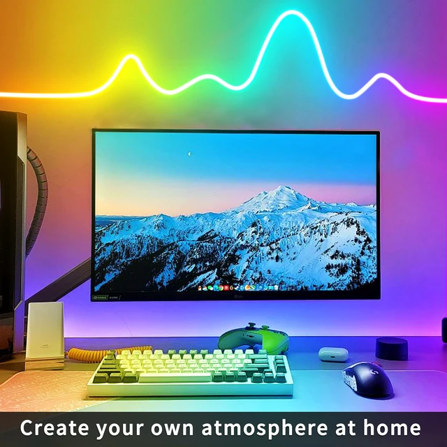 Alt view image 3 of 7 - 32.8FT Led Neon Rope Lights Control with App/Remote,Flexible Led Rope Lights,Multiple Modes,IP65 Outdoor RGB Neon Lights Waterproof,Music Sync Gaming Led Neon Strip Lights for Bedroom Décor