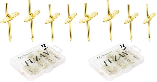 Main image of 72 pcs Picture Hangers with 10-60lbs, 4 Different Size Picture Hangers, Iron Alloy Nail Hooks, Plaster Picture Hanging Kit on Wooden/Drywall Hanging Hardware for Clock, Mirror, Jewelry (Pack of 2)