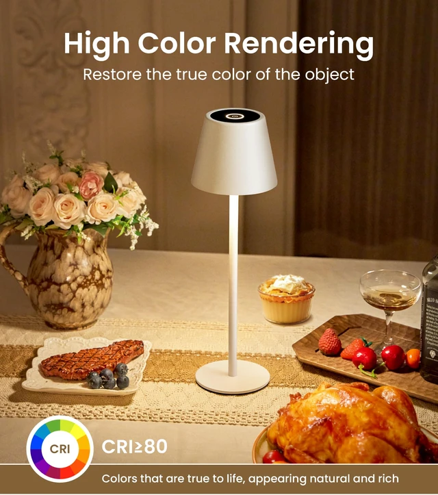 Alt view image 4 of 7 - Cordless Table Lamp, Portable Battery Operated Lamp with 3 Color Temps and Stepless Dimming, Rechargeable Table Lamp for Dinner, Desk, Cafe, Outdoor (White)